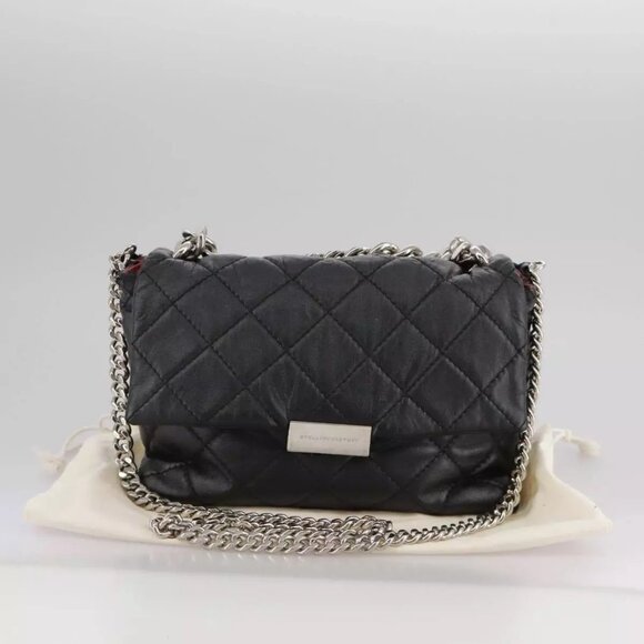 Stella MacCartney Chain Hand Bag Leather 2way Black Silver Auth mr934 - Picture 16 of 16